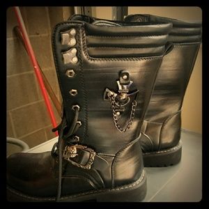 SIZE 10 Men's Black Leather Motorcycle Boots